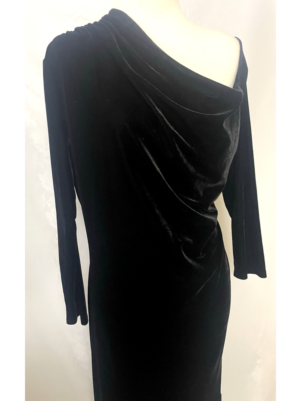 Reiss Bella COLORB BLACK Velvet Midi Dress Women's Size 6 One Shoulder Classic